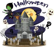 Haunted house at night scene vector