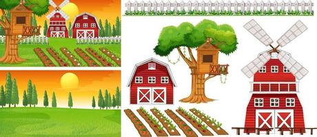 Farm element set isolated with farm scence vector