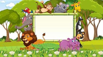 Empty banner with various wild animals in the forest vector