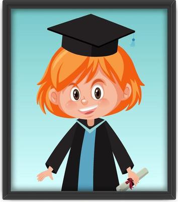 A girl in graduation costume in photo frame