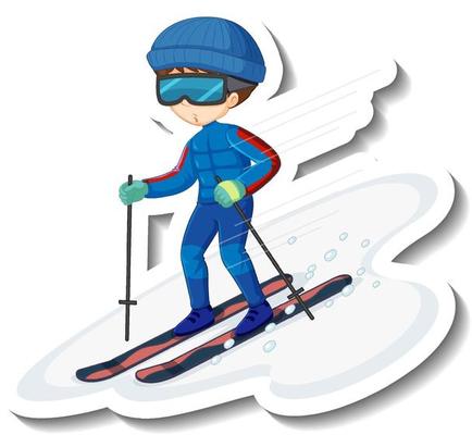 A boy playing ski cartoon character sticker