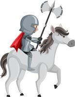 Knight riding horse cartoon character on white background vector