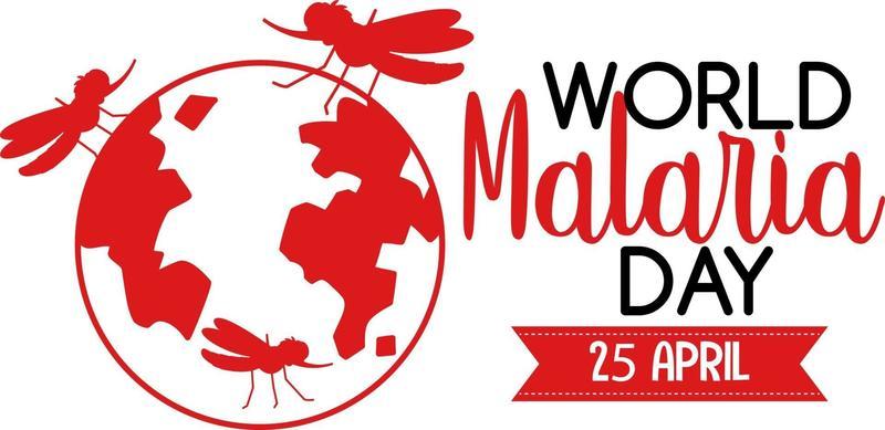 World Malaria Day logo or banner with mosquito on the earth sign