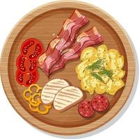 Top view of breakfast set in a dish in cartoon style isolated vector