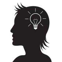 Silhouetted woman head with light bulb inside. New ideas concept vector