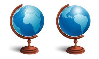 School globe set. View from two sides. Planet earth with continents. vector