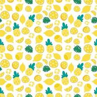 Fresh lemons, orange, pineapple seamless pattern with fruits vector