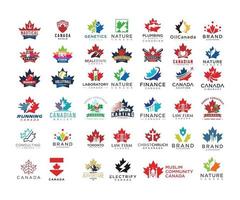 collection Big set of maple Leaf Logo Canada Design Vector icon