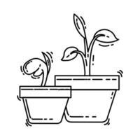 Gardening growth icon. hand drawn icon set, outline black, vector