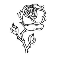 jardinería rosa icono. icono dibujado a mano, contorno negro, vector