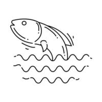 Farming fish icon. hand drawn icon set, outline black, vector