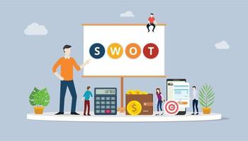 swot analysis business concept with team people working together vector