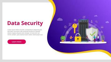 data security concept with people and server and secure icon database vector