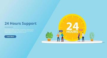 24 hours support service concept for website template vector