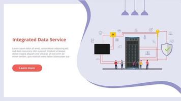 concepto de servicio de datos integrado con personas para el diseño de sitios web vector