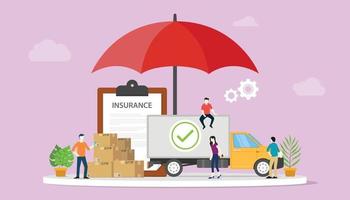 logistics insurance with some stack cardboard with big umbrella vector
