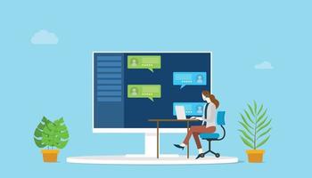 call center concept with woman on calling support with chat vector