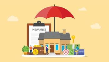 house insurance concept with home and paper contract vector