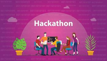 concepto de tecnología hackathon con equipo trabajando juntos en programación vector