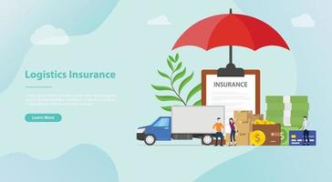 logistics insurance with some stack cardboard with big umbrella vector