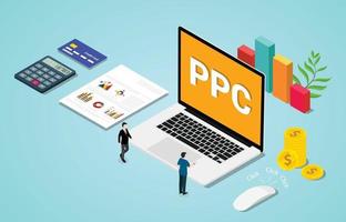 isometric 3d ppc paid per clik advertising or advertisement concept vector