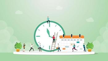 deadline concept with clock and calendar with team people work vector