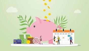 monthly budget planning concept with saving piggy icon and calendar vector