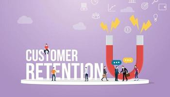 customer retention concept with big words and team people vector