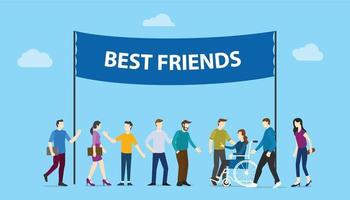 best friends big words text banner with community team people