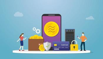 libra crypto currency concept with smartphone apps payment vector