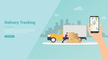 online tracking delivery track with hand hold smartphone gps maps vector