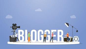 concepto de blogger o vlogger con texto grande o palabra vector