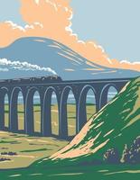 Tren en viaducto ribblehead yorkshire dales national park art deco wpa vector