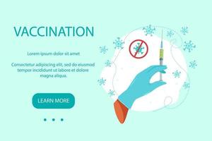 Hand of a medic holding a syringe with an injection,banner template vector