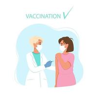 Doctor vaccinates a woman. Vaccination against coronavirus. Vector