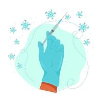 Hand of a medic holding a syringe with an injection,  vector