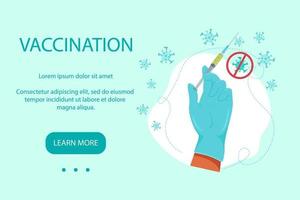 Hand of a medic holding a syringe with an injection, banner template vector