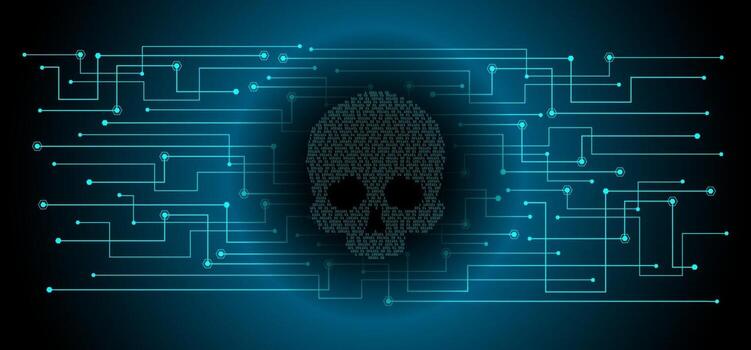 cyber hacker attack background, skull vector
