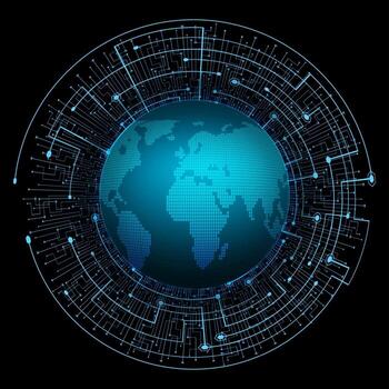 tecnología futura de la placa de circuito binario mundial, seguridad cibernética de hud azul vector