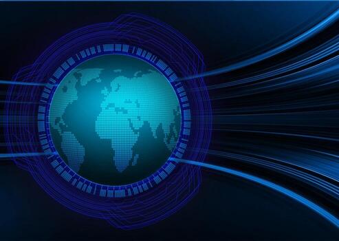 tecnología futura de la placa de circuito binario mundial, seguridad cibernética de hud azul vector