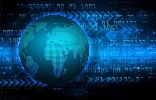 tecnología futura de la placa de circuito binario mundial, seguridad cibernética de hud azul vector