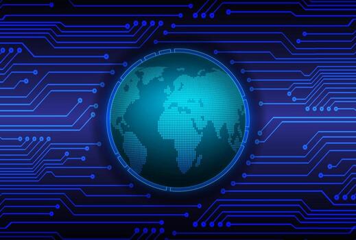 tecnología futura de la placa de circuito binario mundial, seguridad cibernética de hud azul vector