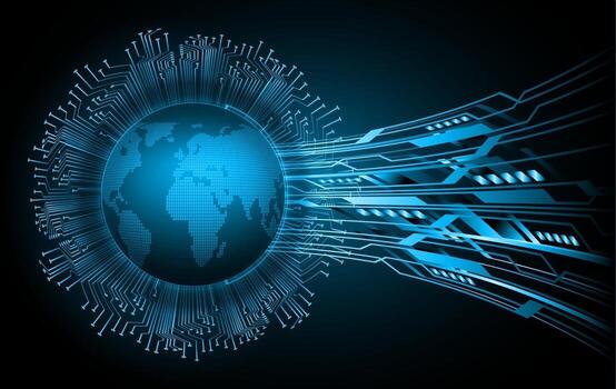 tecnología futura de la placa de circuito binario mundial, seguridad cibernética de hud azul vector