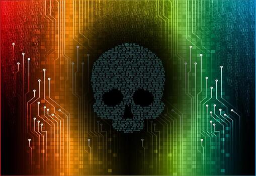 Fondo de ataque de hacker cibernético, vector de cráneo