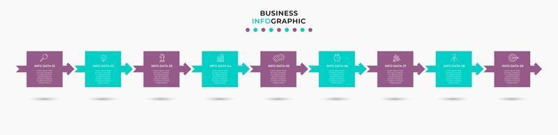 Plantilla de negocio de diseño infográfico con iconos y 9 opciones o pasos. vector