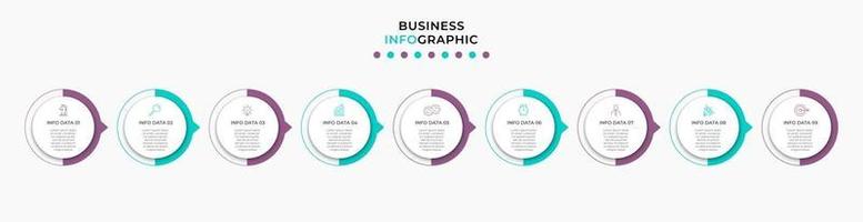 Plantilla de negocio de diseño infográfico con iconos y 9 opciones o pasos. vector