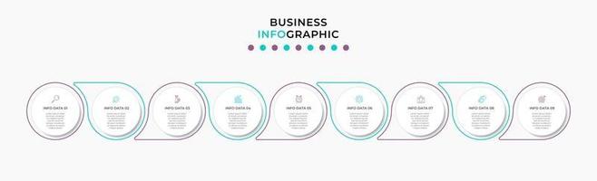 Plantilla de negocio de diseño infográfico con iconos y 9 opciones o pasos. vector