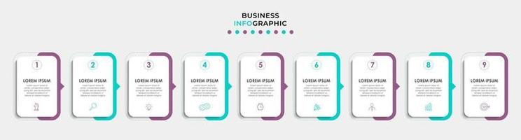 Plantilla de negocio de diseño infográfico con iconos y 9 opciones o pasos. vector