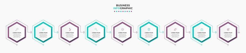 Plantilla de negocio de diseño infográfico con iconos y 9 opciones o pasos. vector