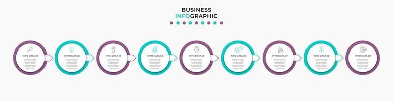 Plantilla de negocio de diseño infográfico con iconos y 9 opciones o pasos. vector